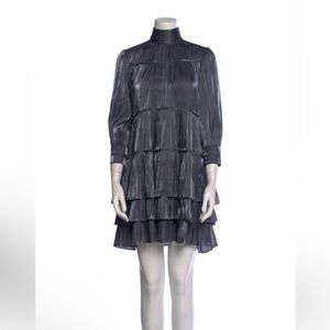 Cinq a Sept Farha Metallic Blue Long Sleeve Tiered Dress